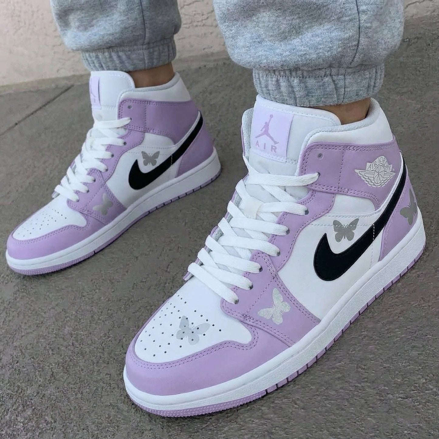 Lavender Black Butterflies Custom AJ 1s Shoes