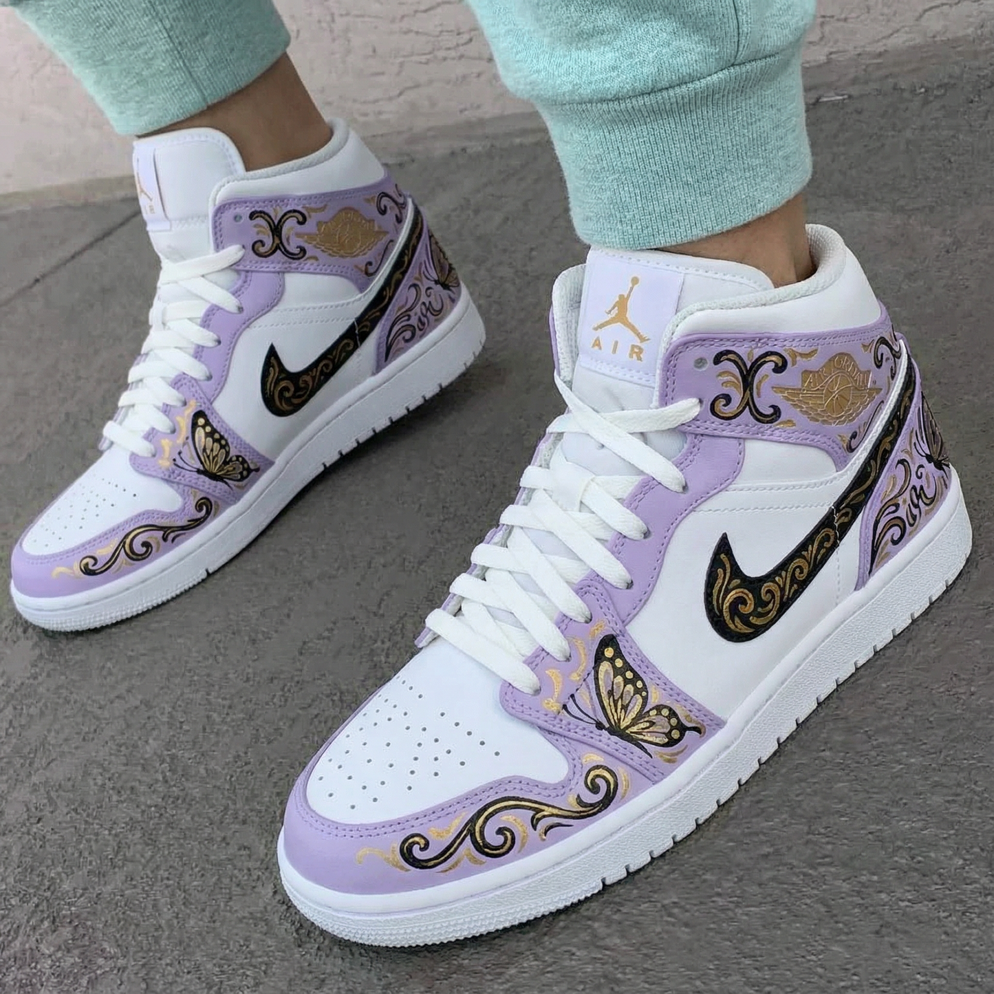 Lavender Butterfly Custom AJ 1s Shoes