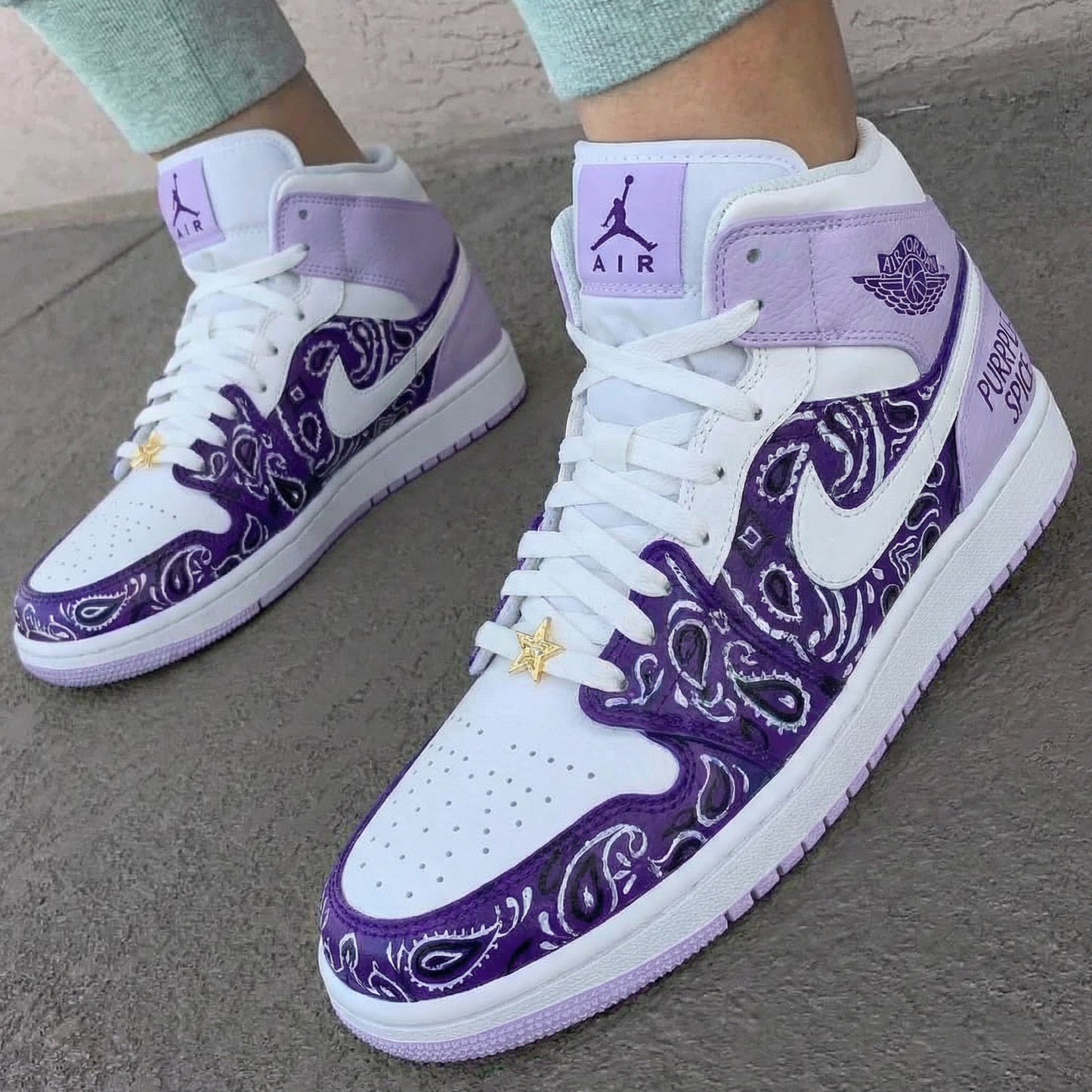 Lavender Purple Paisley Custom AJ 1s Shoes