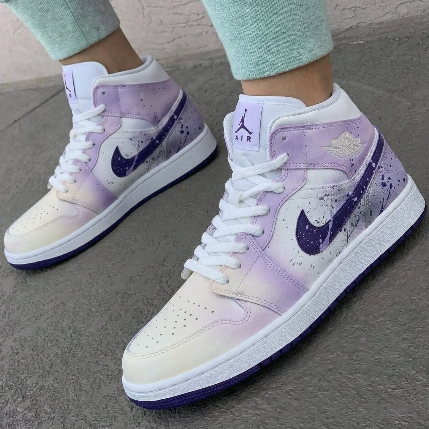 Lavender Purple Splatter Custom AJ 1s Shoes