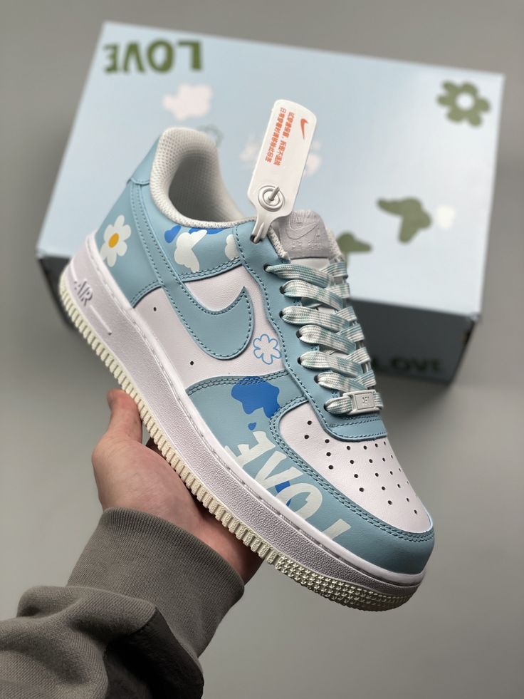 Light Baby Blue Floral Custom AF 1s Shoes