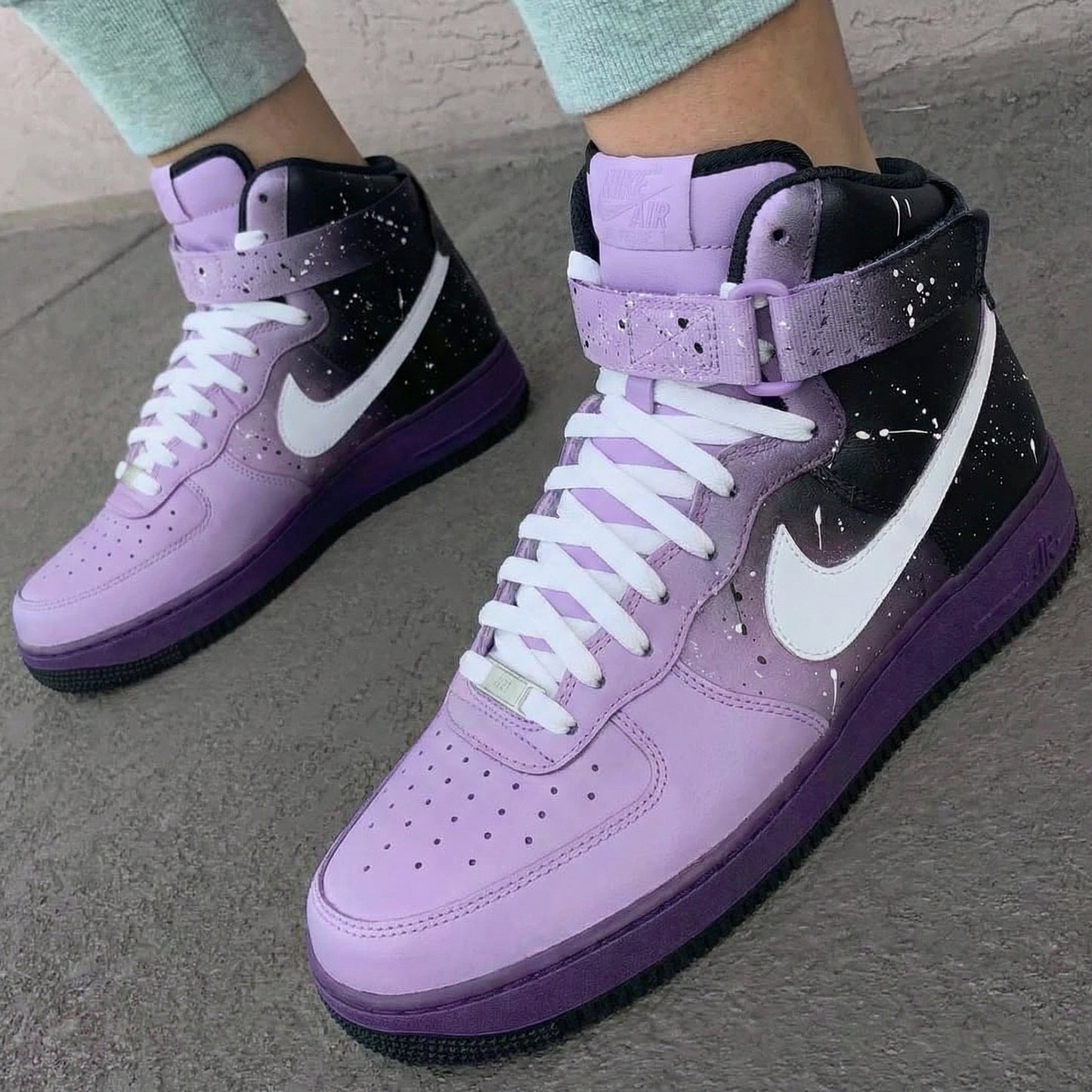 Macaron Baby Purple Black Drip Custom AF 1s Shoes