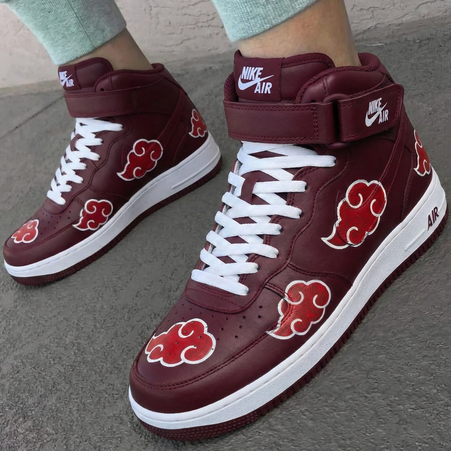 Maroon Akatsuki Clouds Custom AF 1s Shoes