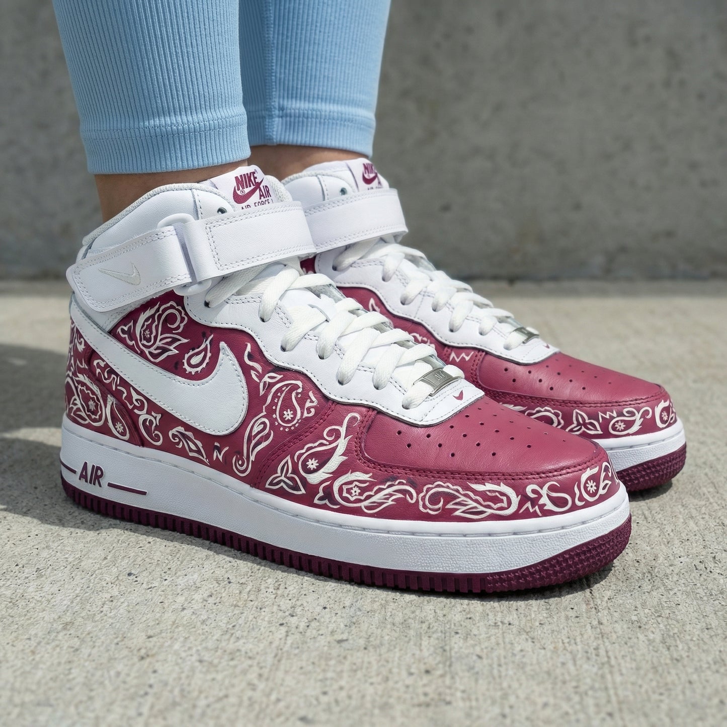 Maroon Paisley Custom AF 1s Shoes