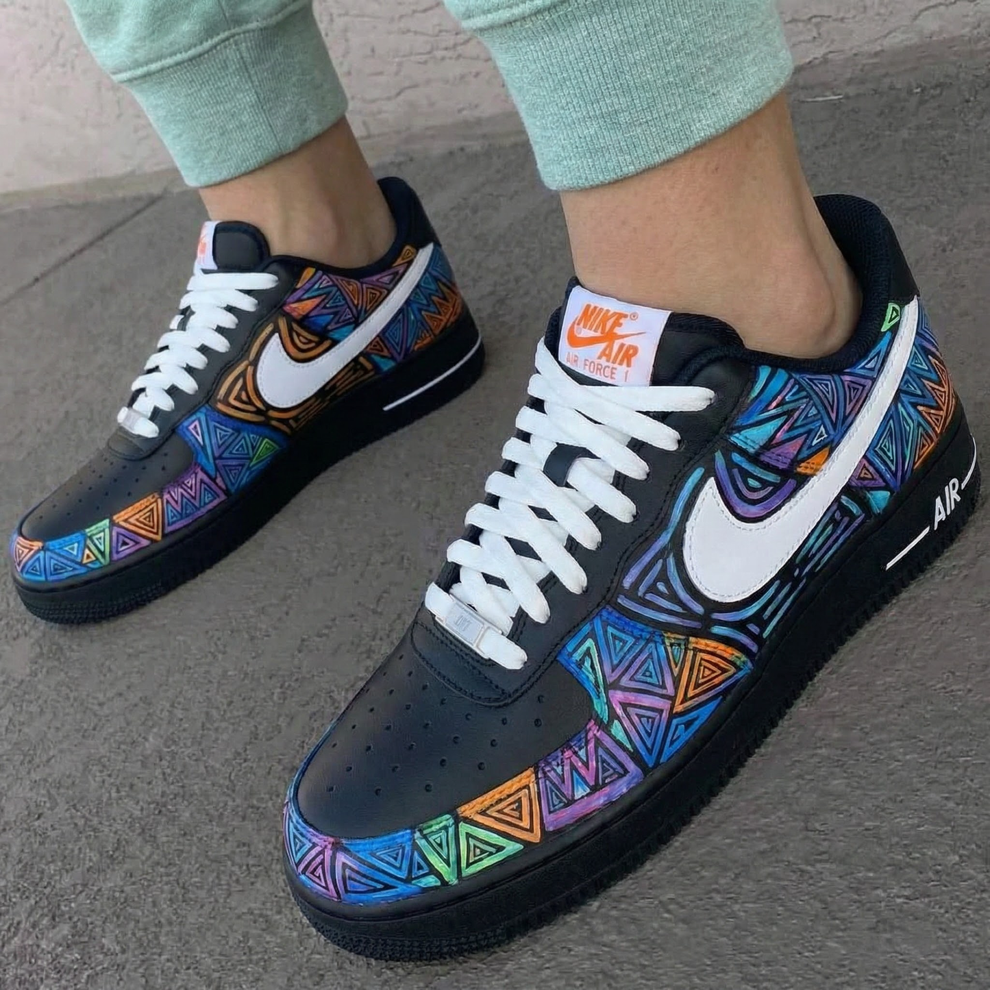 Minimal Black Geometric Pattern Custom AF 1s Shoes
