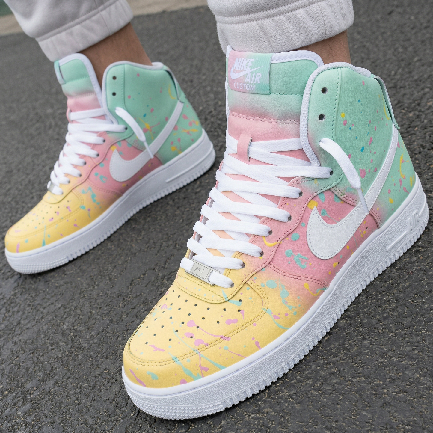 Mint Baby Pink Yellow Splatter Paint Custom AF 1s Shoes