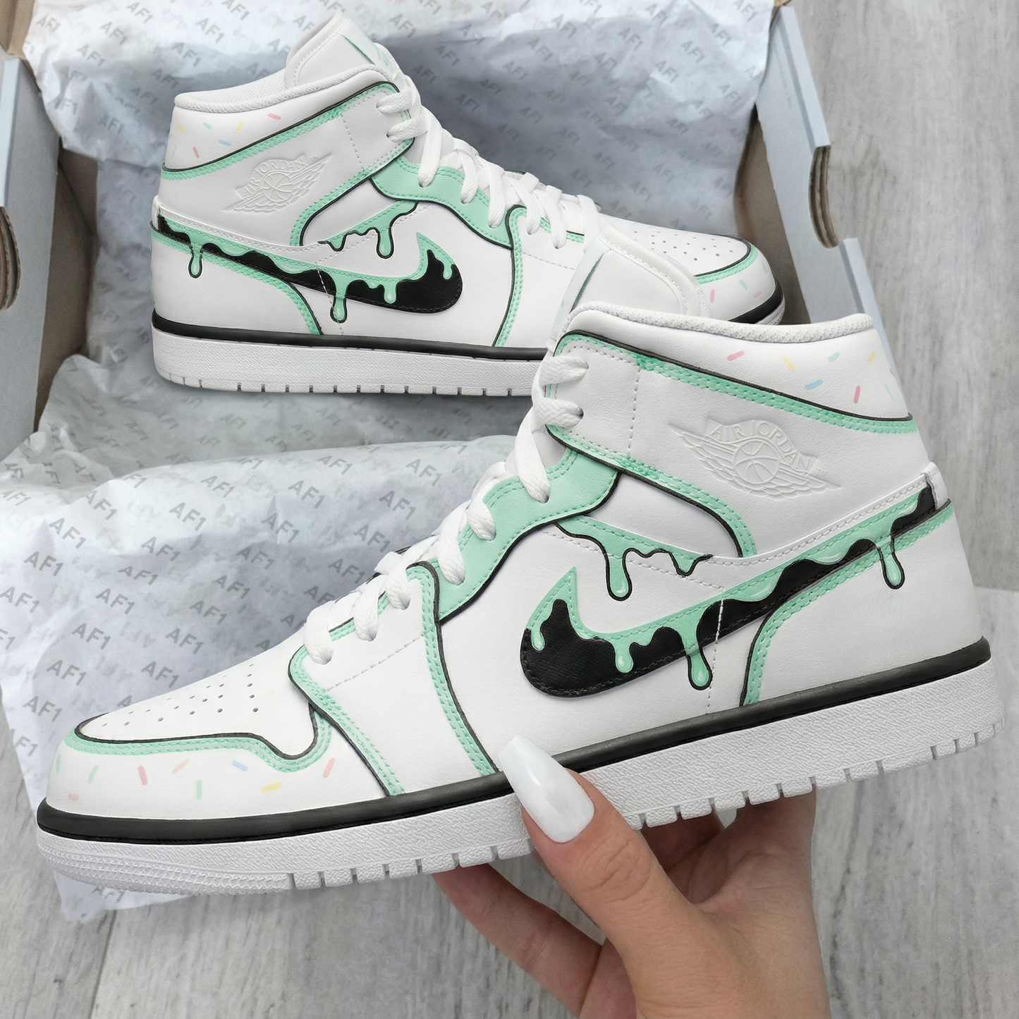 Mint Green Black Drip Sprinkles Custom AJ 1s Shoes