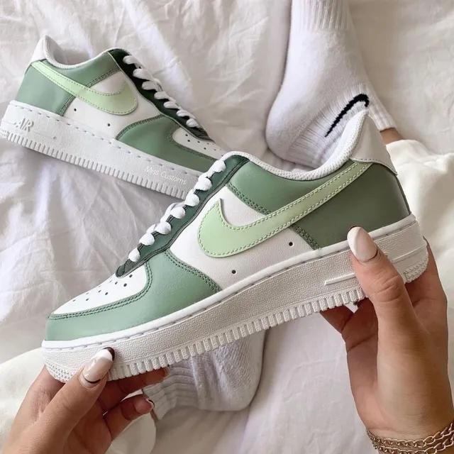 Mint Green White Custom AF 1s Shoes