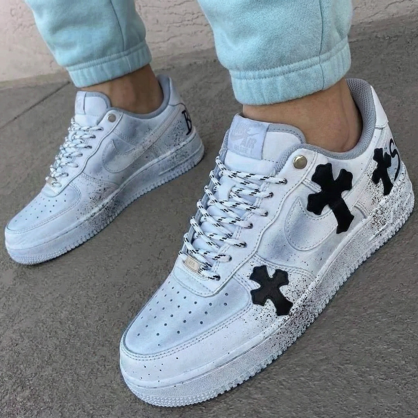 Modern Minimalist Grey Black Cross Custom AF 1s Shoes