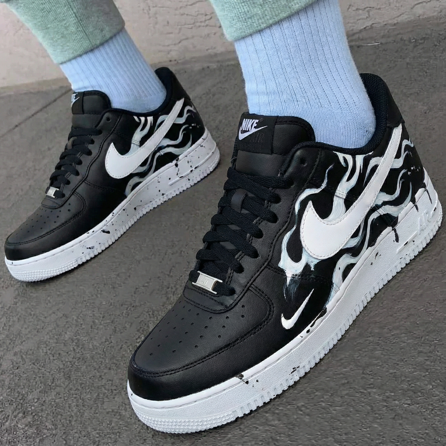 Monochrome Fire Waves Custom AF 1s Shoes