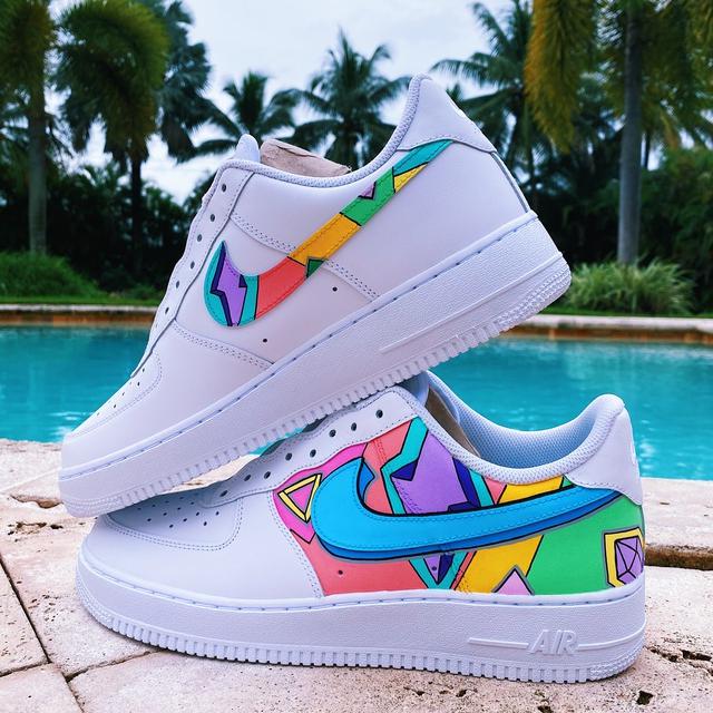 Multicolor Geometric Custom AF 1s Shoes