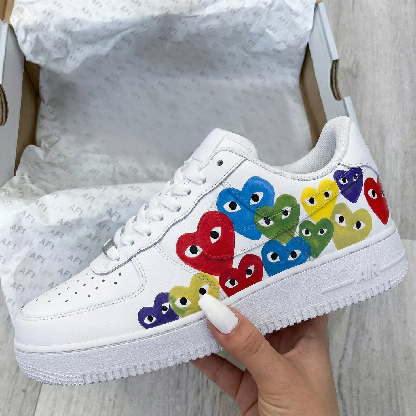 Multicolored Heart Pattern Custom AF 1s Shoes