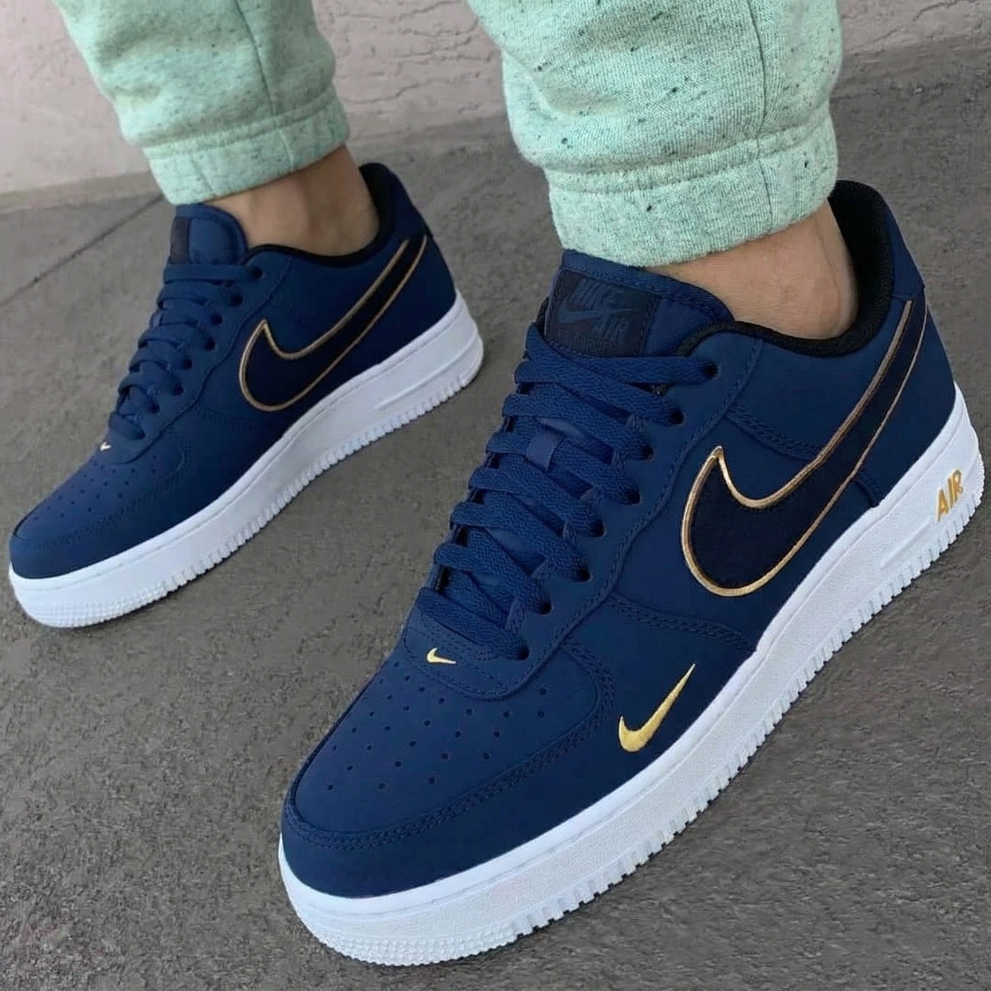 Navy Gold Custom AF 1s Shoes