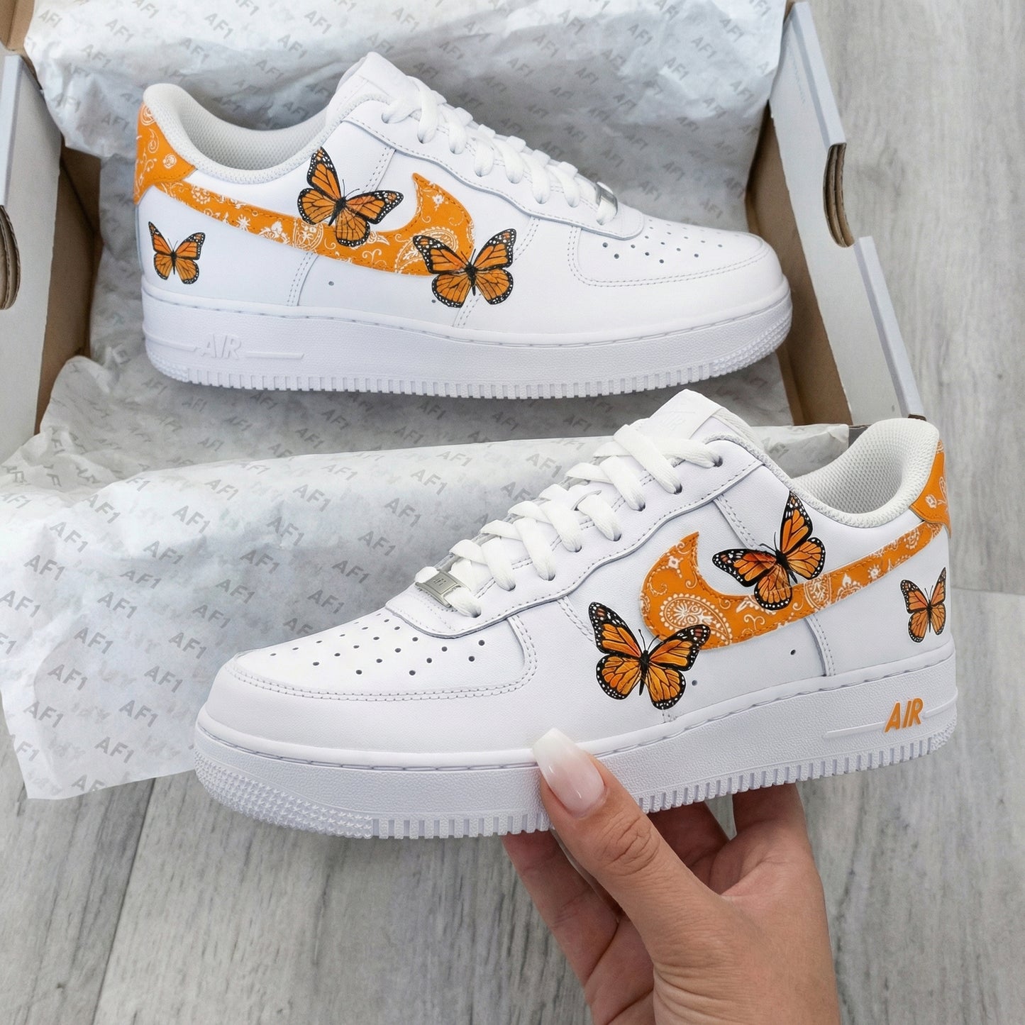 Orange Bandana and Butterflies Custom AF 1s Shoes