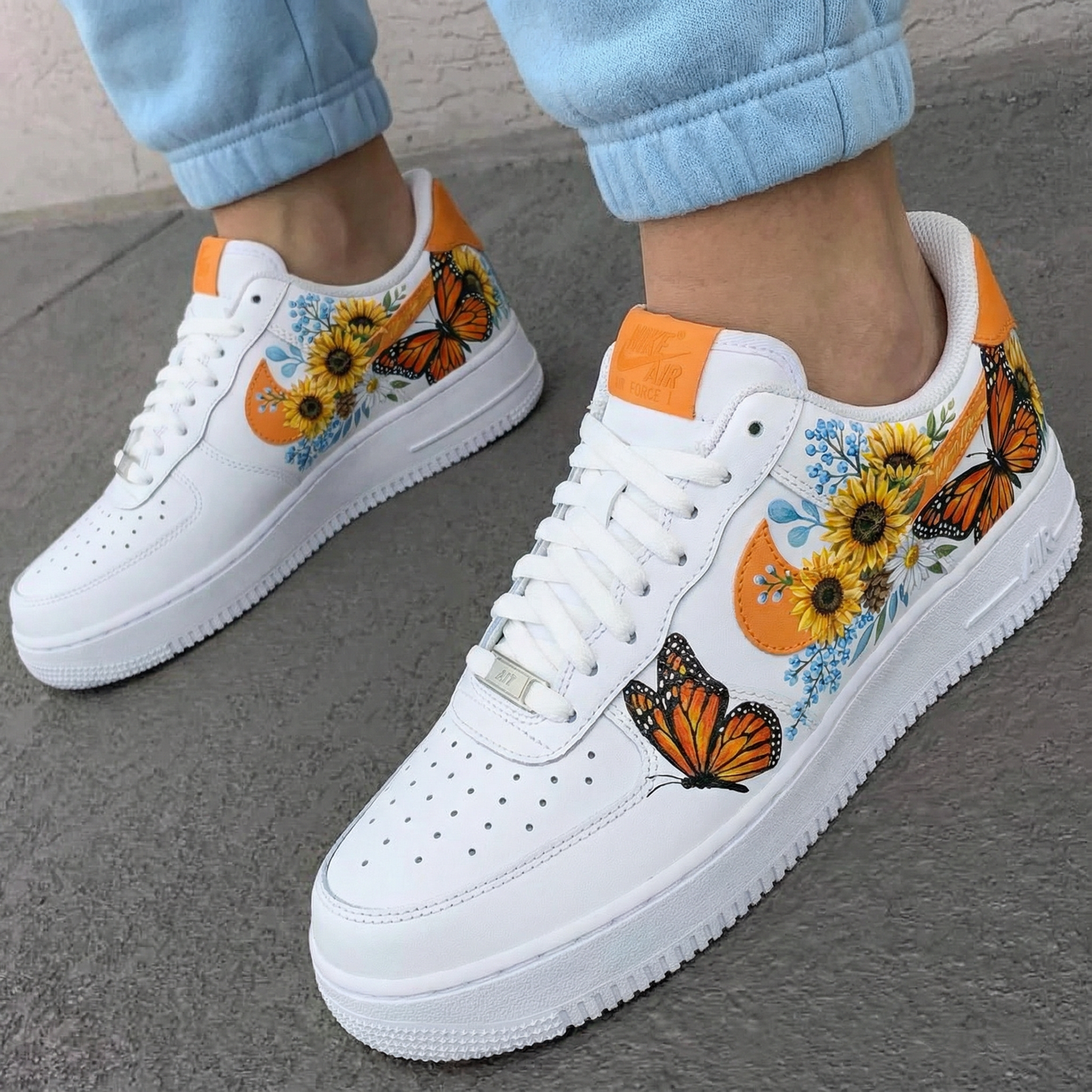 Orange Butterfly Floral Custom AF 1s Shoes