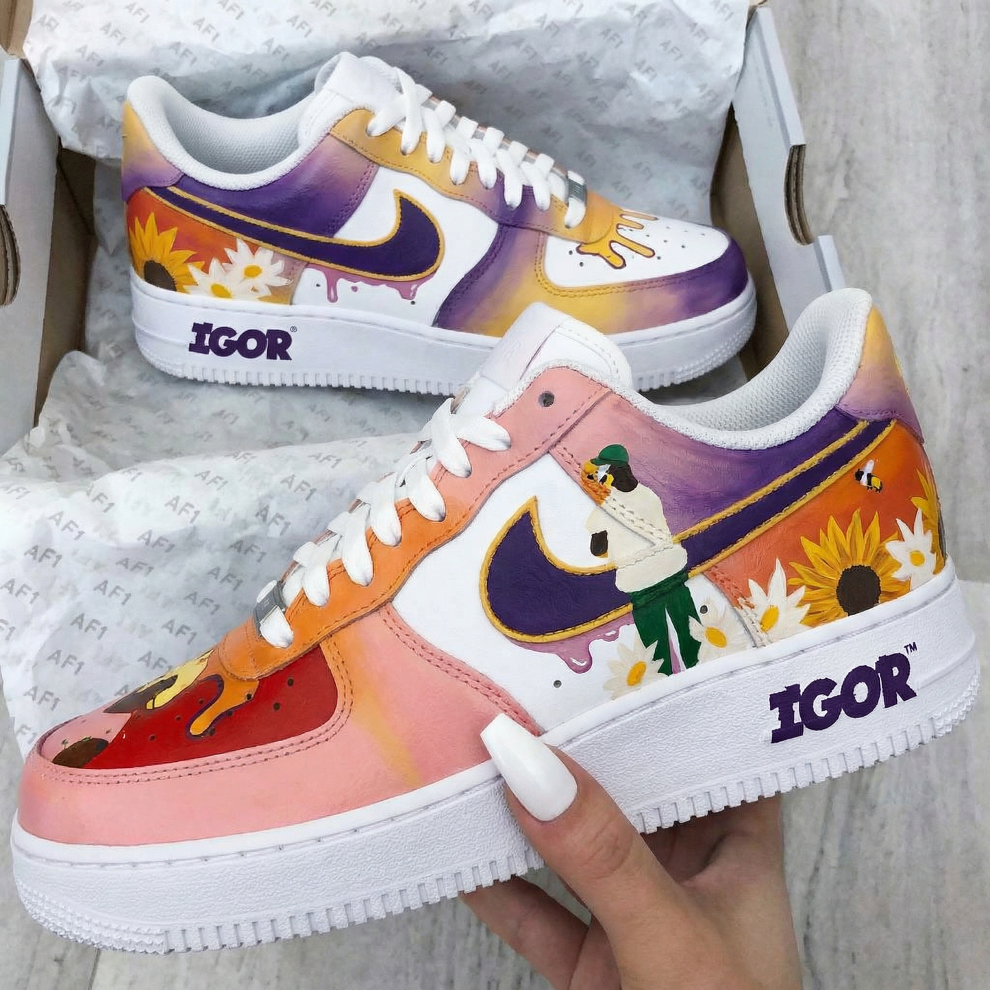 Orange Purple Sunflower Custom AJ 1s Shoes