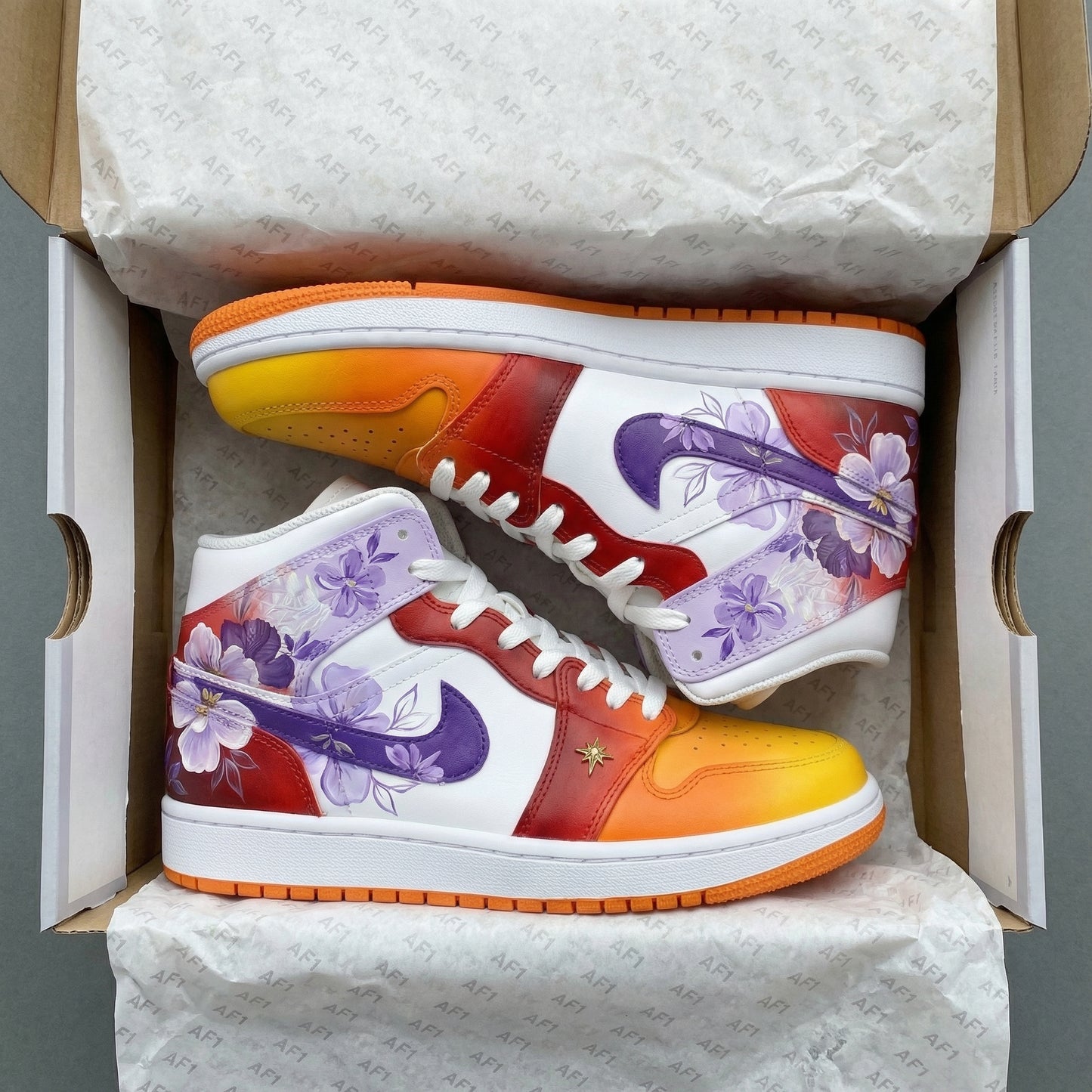 Orange Red Purple Floral Custom AJ 1s Shoes