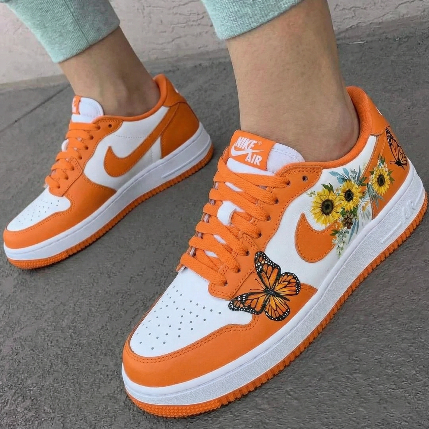 Orange Sunflower Butterflies Custom AF 1s Shoes