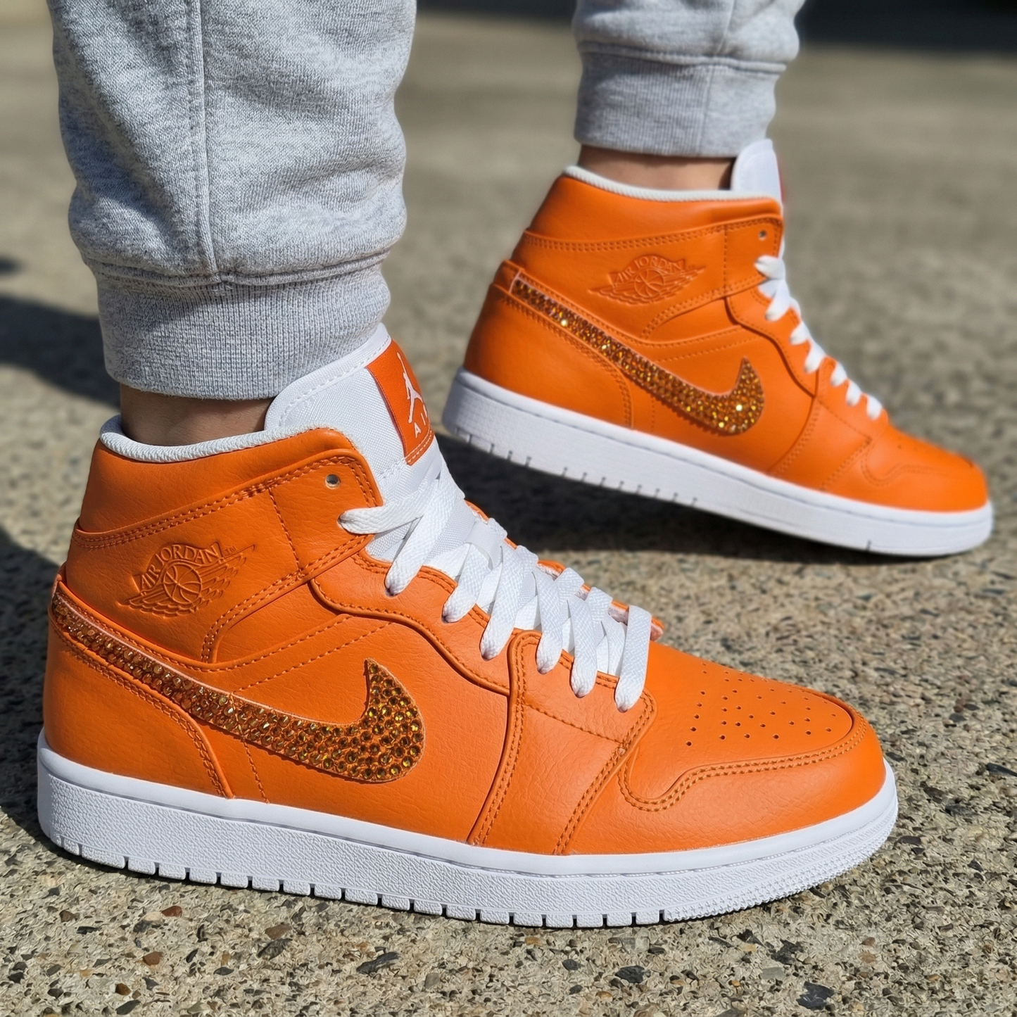 Orange White Rhinestone Swoosh Custom AJ 1s Shoes