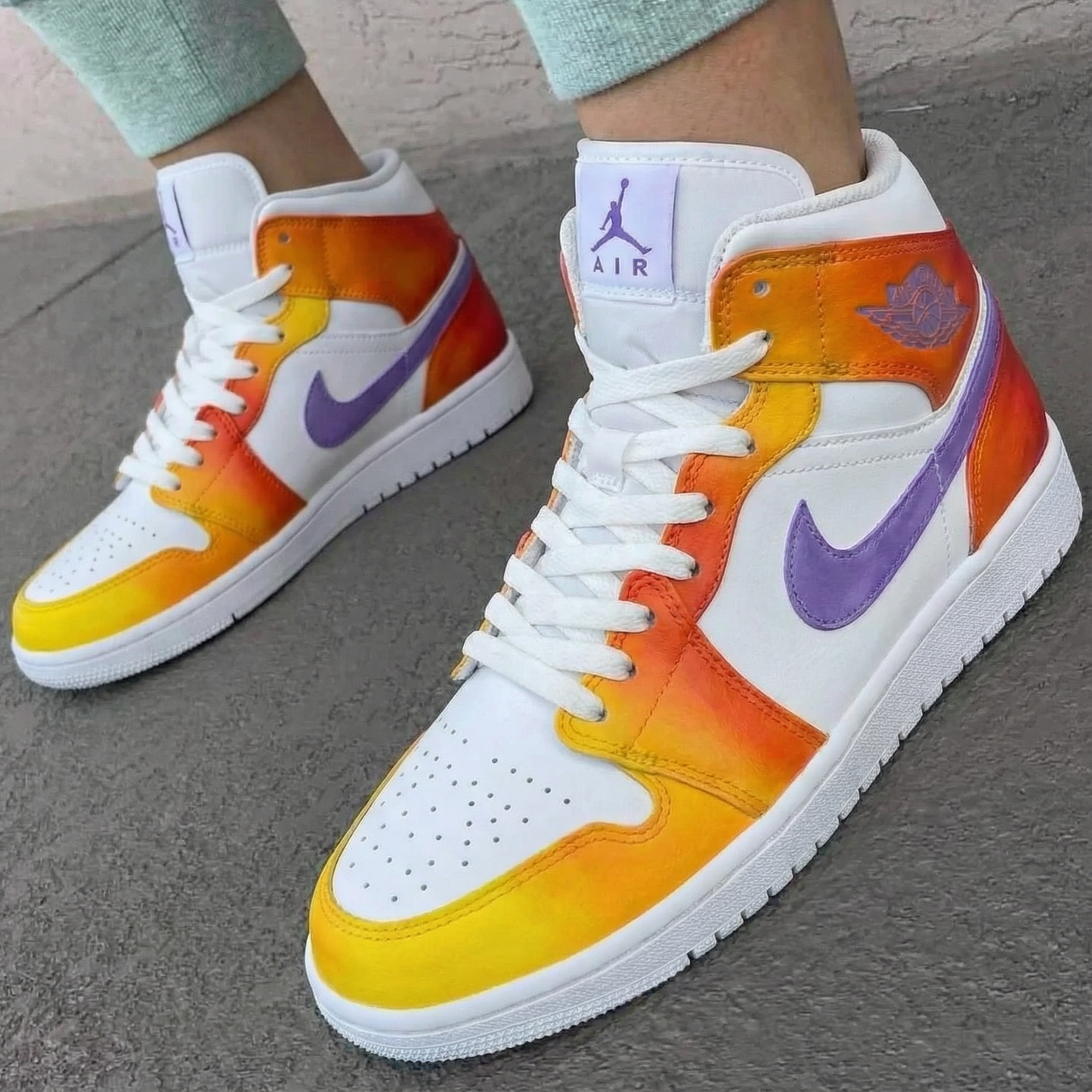 Orange Yellow Purple Custom AJ 1s Shoes