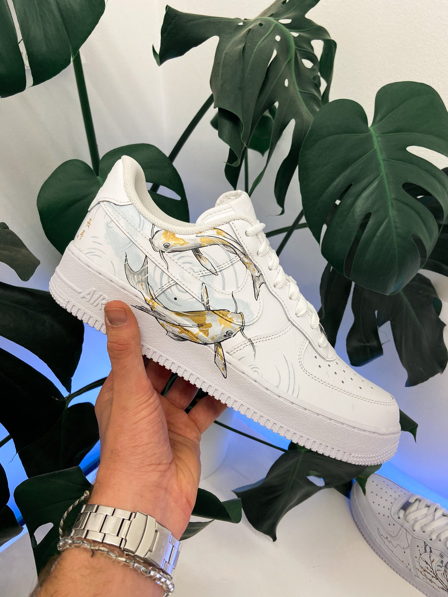 Oriental Metallic Gold Koi Design Custom AF 1s Shoes