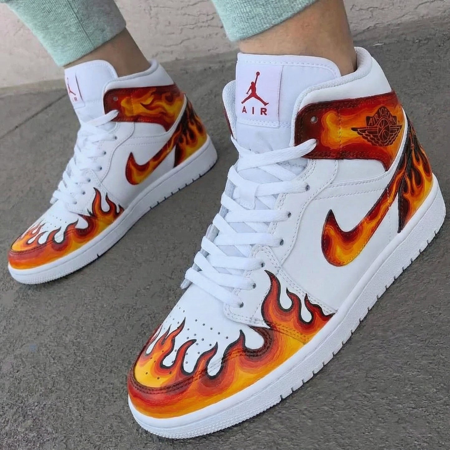 Passionate White Orange Red Flame Custom AJ 1s Shoes