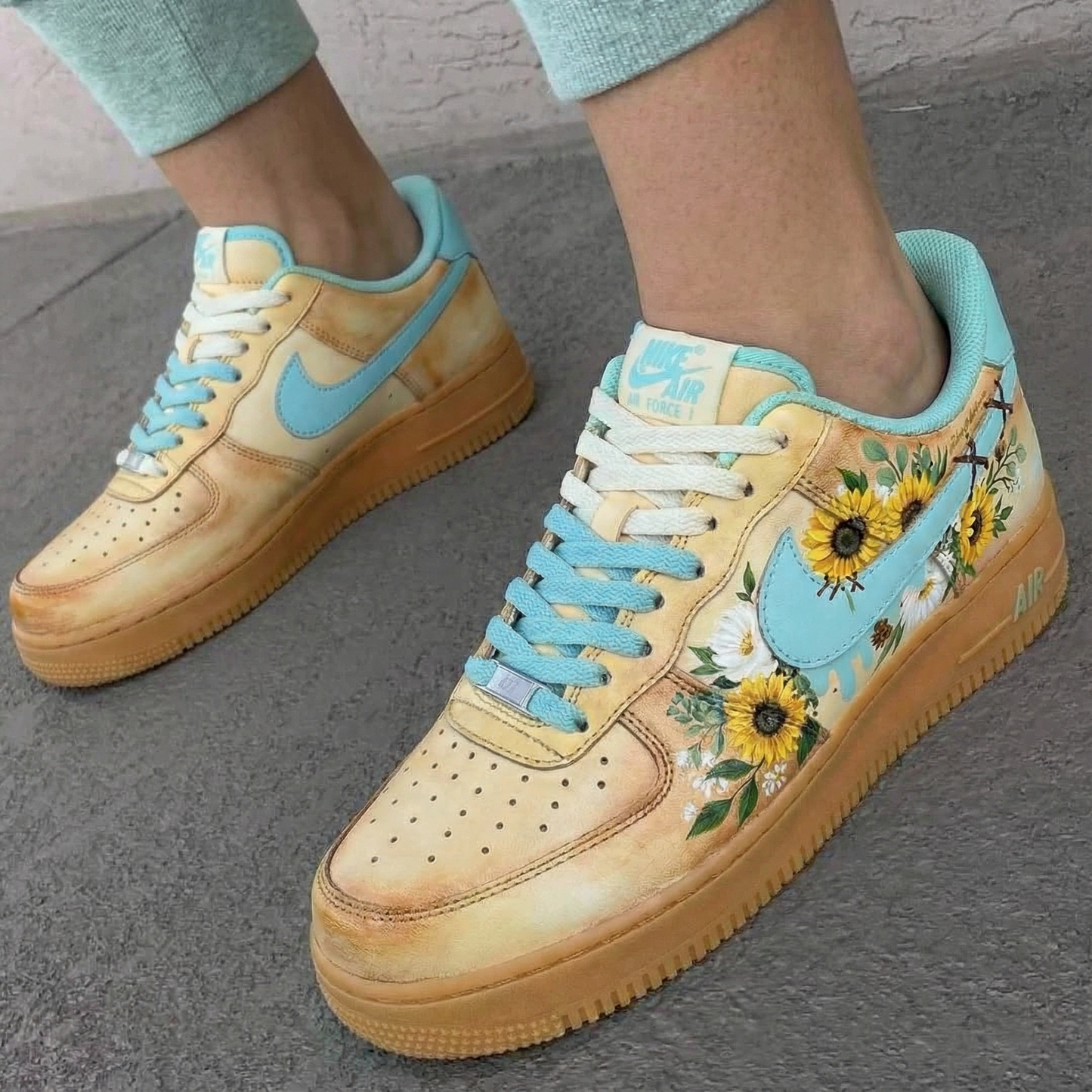 Pastel Yellow Floral Custom AF 1s Shoes