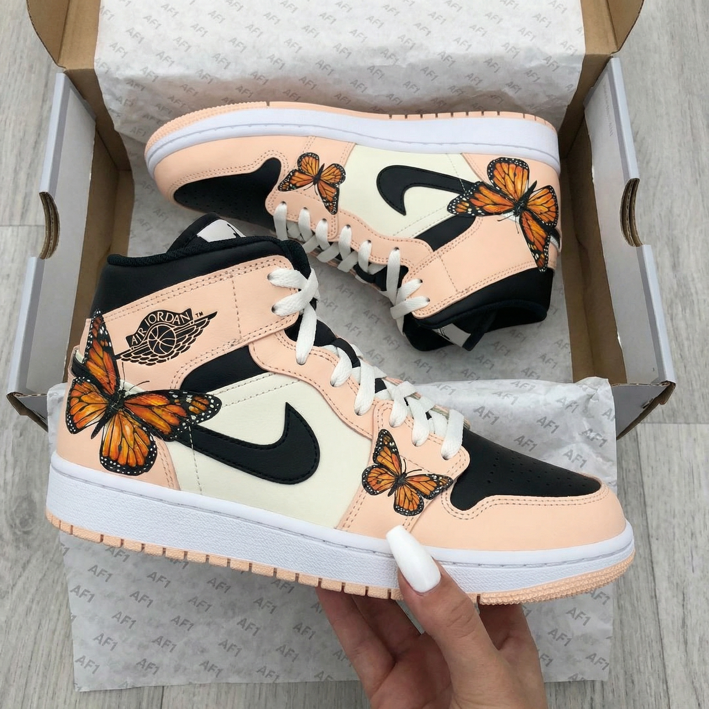 Peach Black Butterfly Custom AJ 1s Shoes