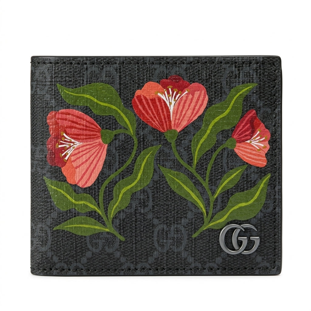 Personalized Wallet GG Flower Pattern Black Custom Wallet