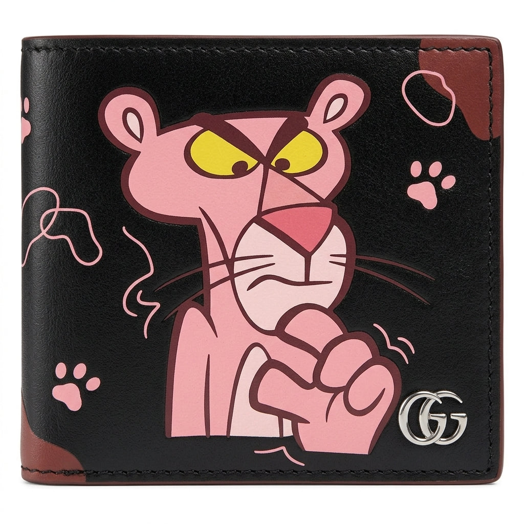 Personalized Wallet GG Pink Panther Pattern Black Custom Wallet