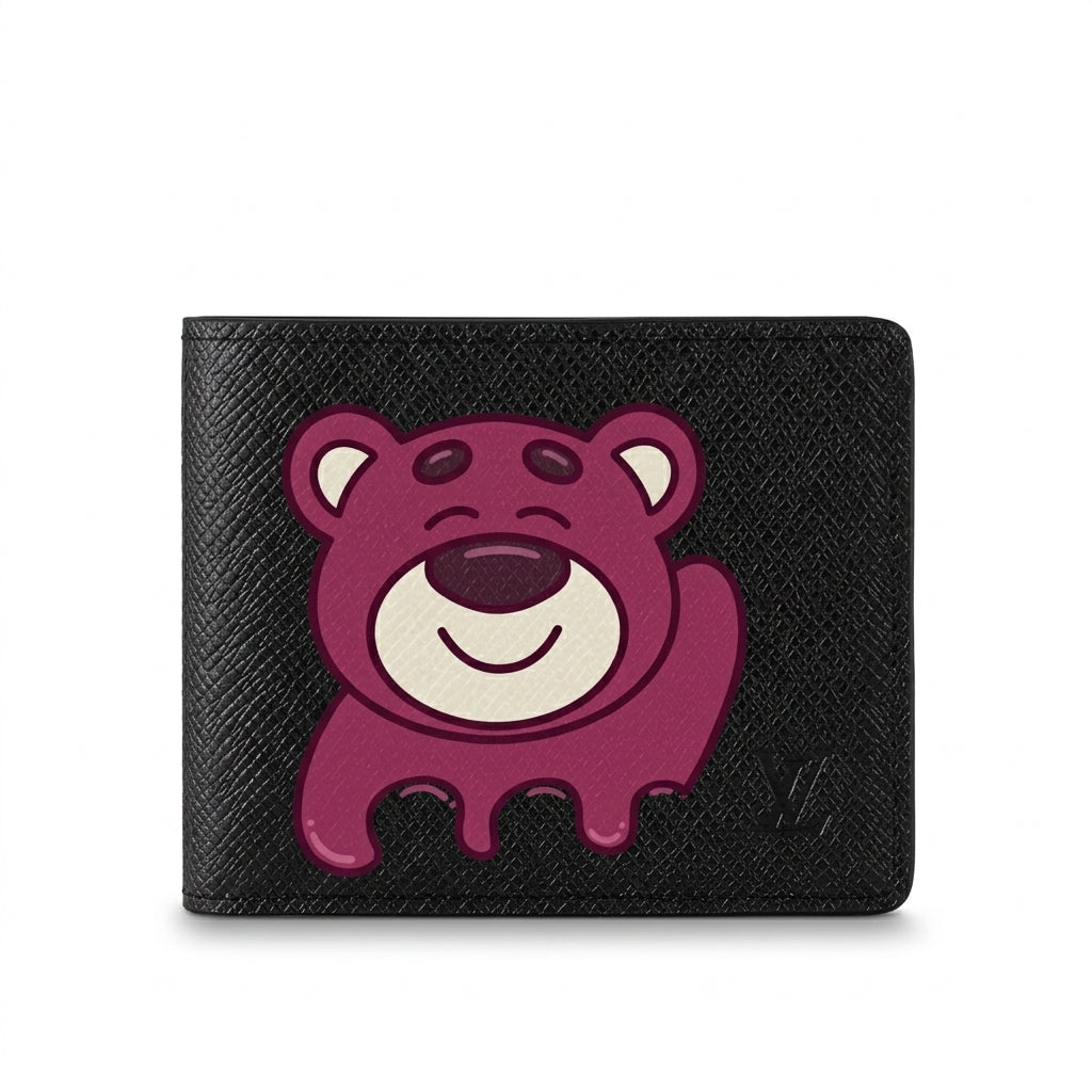 Personalized Wallet LV Cartoon Bear Strawberry Black Custom Wallet