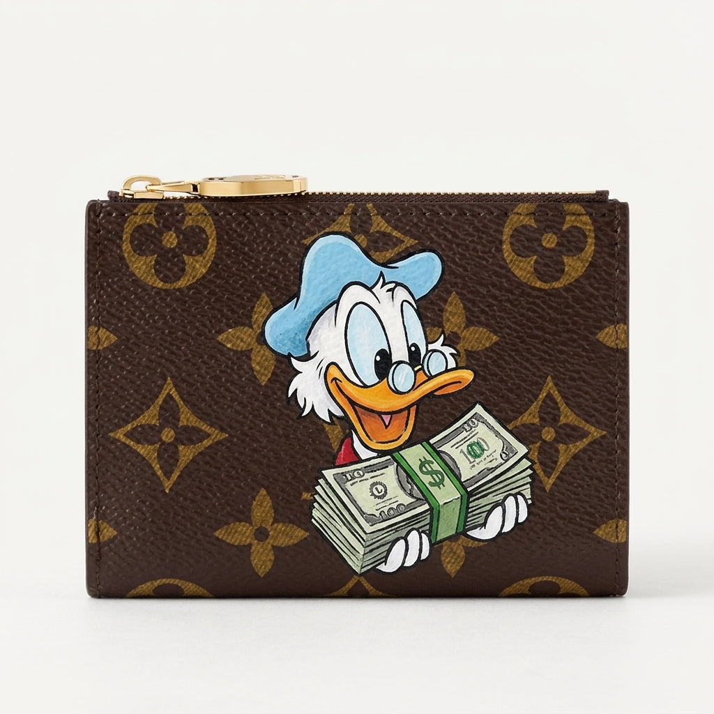 Personalized Wallet LV Cartoon Duck Print Brown Custom Wallet
