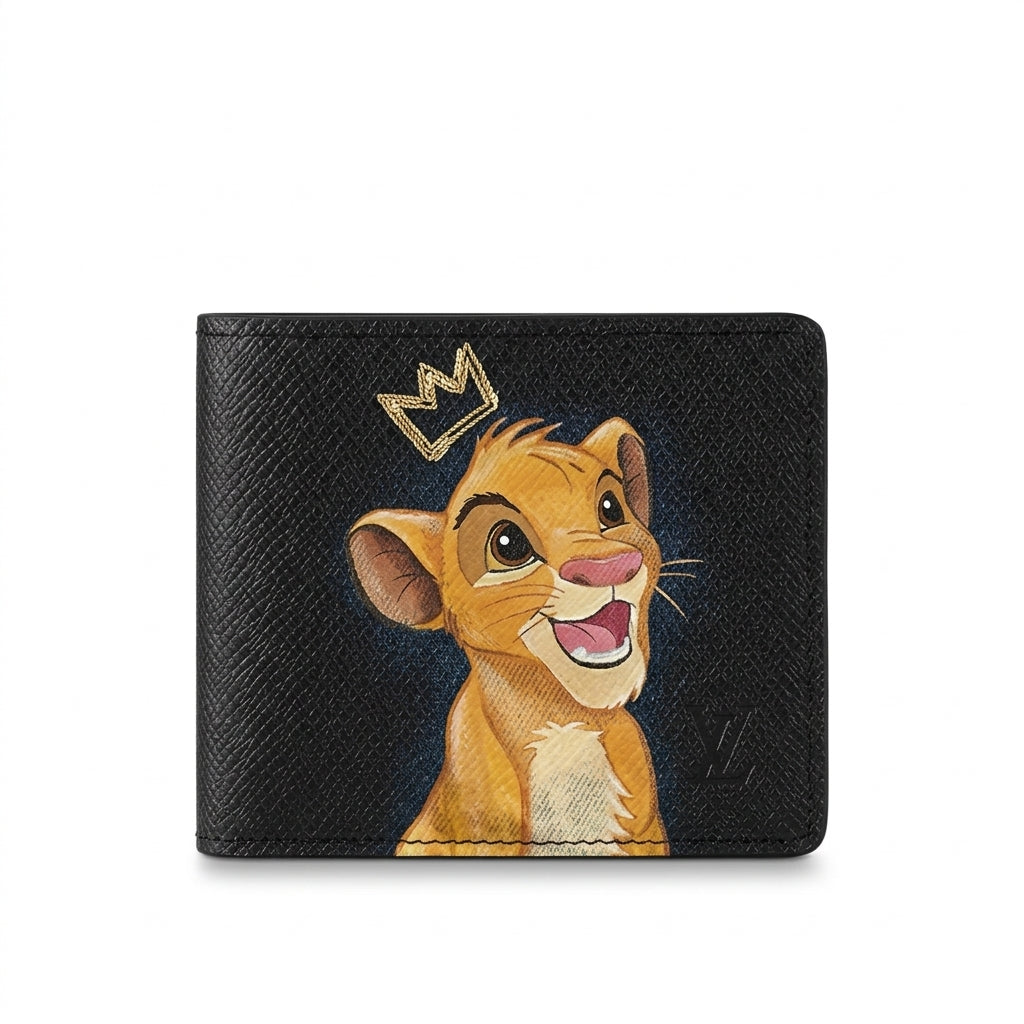 Personalized Wallet LV Cartoon Lion With Crown Black Custom Wallet