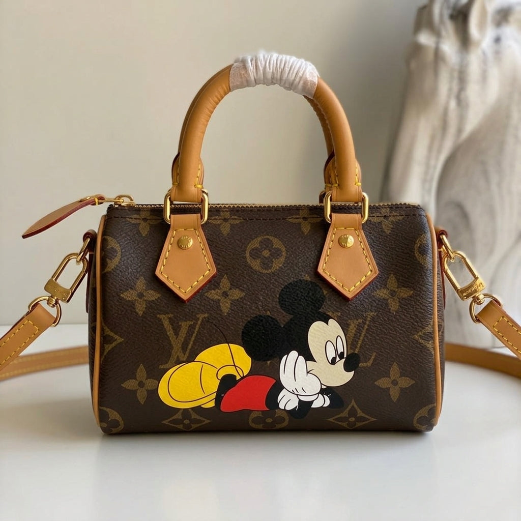 Personalized Wallet LV Cartoon Mickey Brown Custom Wallet
