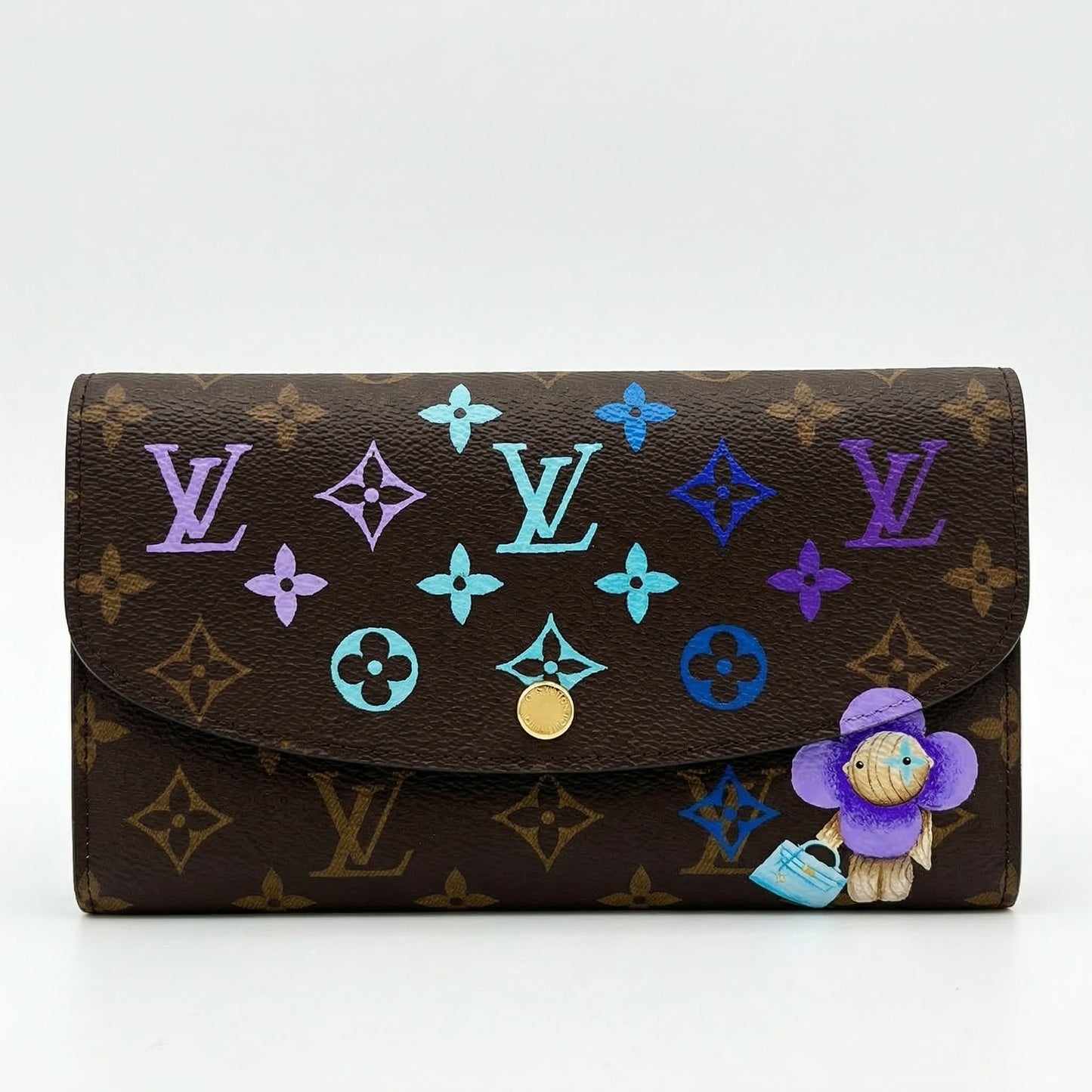 Personalized Wallet LV Colorful Monogram Cartoon Flower Doll Brown Custom Wallet