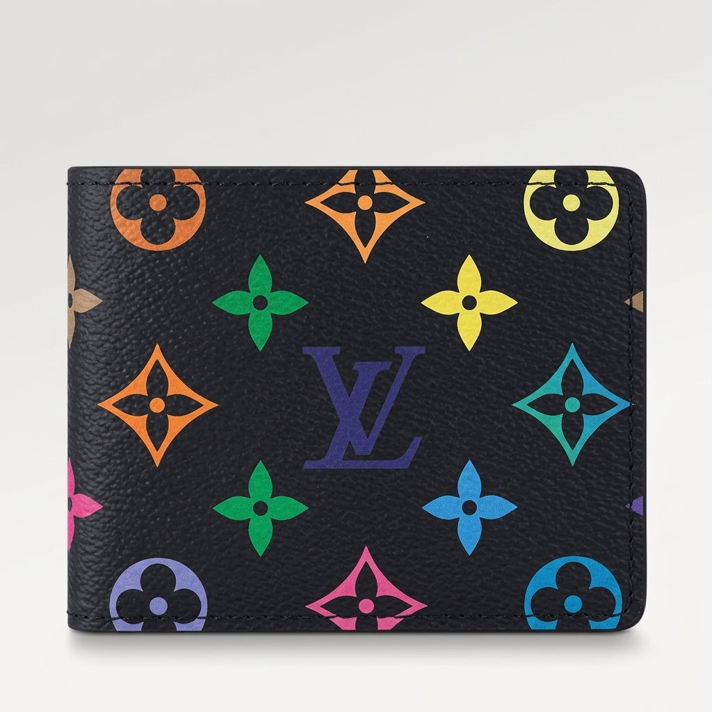 Personalized Wallet LV Colorful Monogram Pattern Black Custom Wallet