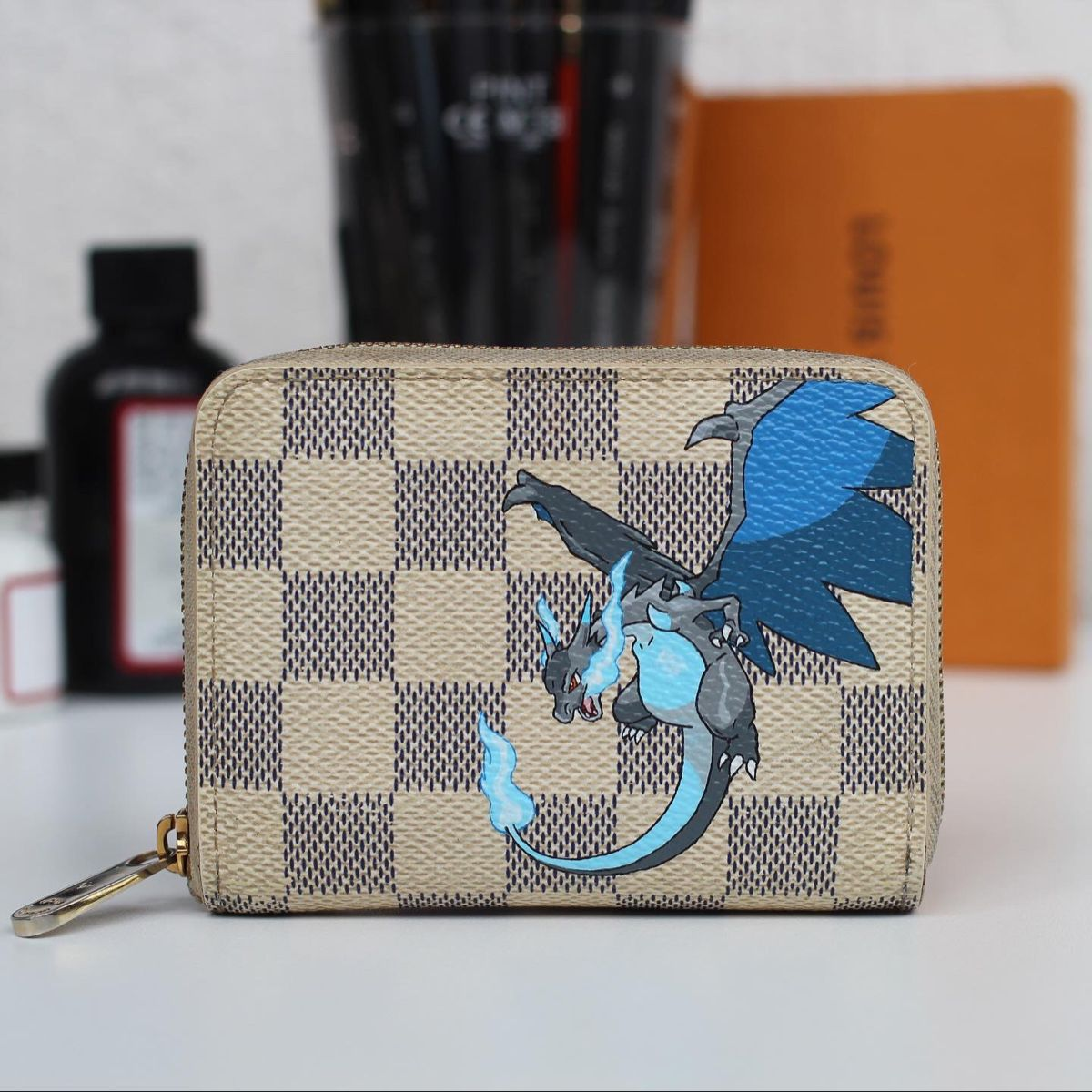 Personalized Wallet LV Dragon Pattern Beige Custom Wallet