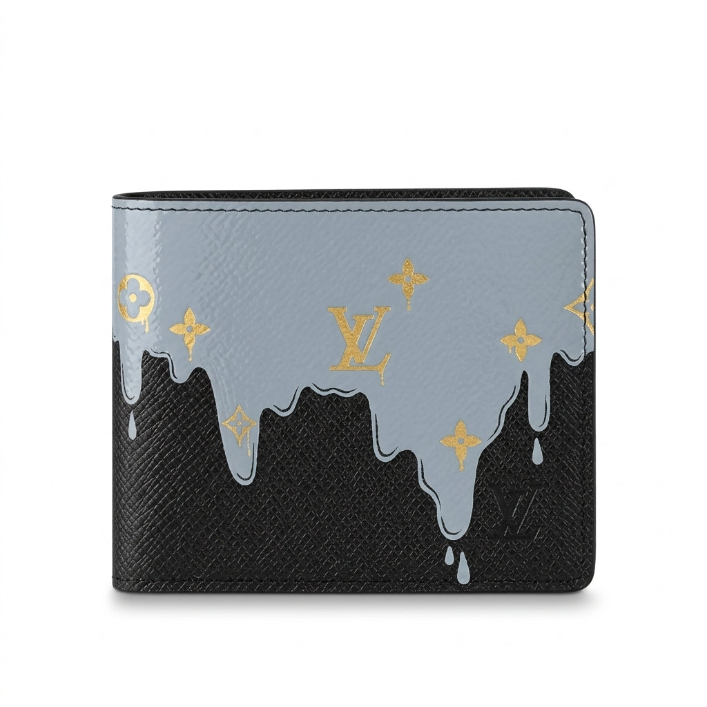 Personalized Wallet LV Drip Pattern Black And Gray Custom Wallet