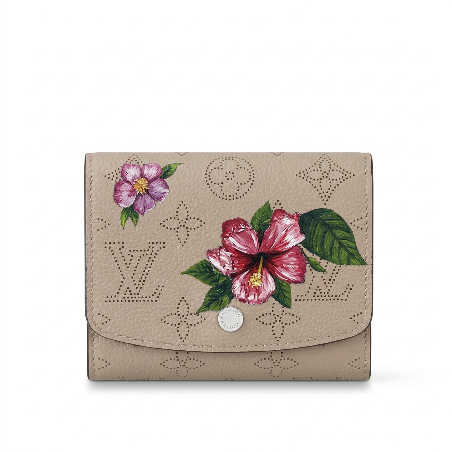 Personalized Wallet LV Flower Pattern Beige Custom Wallet