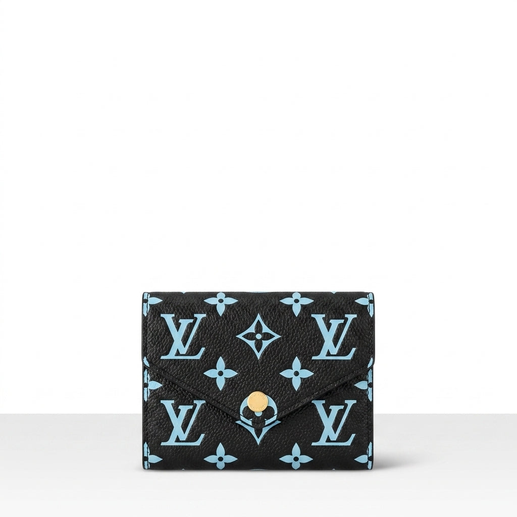 Personalized Wallet LV Monogram Black Light Blue Custom Wallet