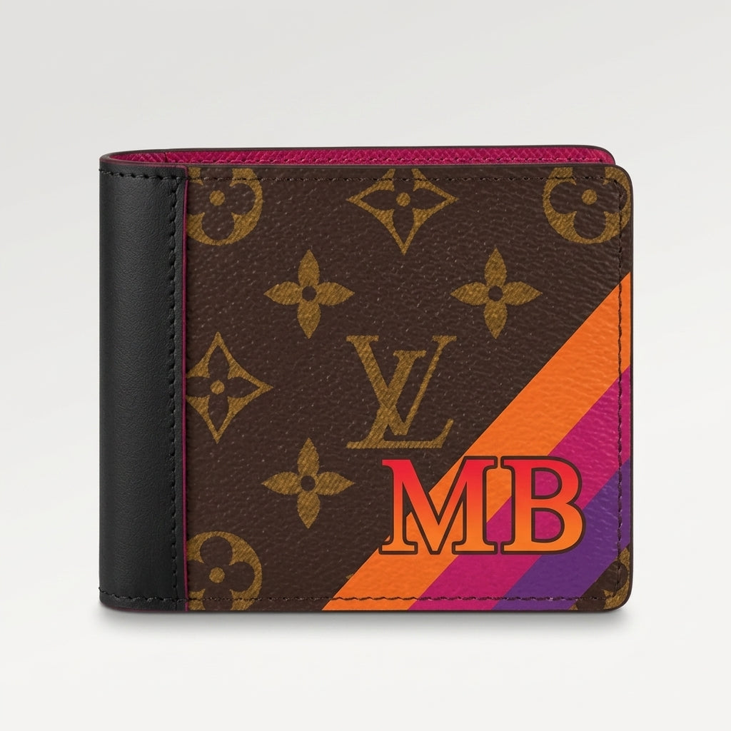 Personalized Wallet LV Monogram Stripe Brown Multicolor Custom Wallet