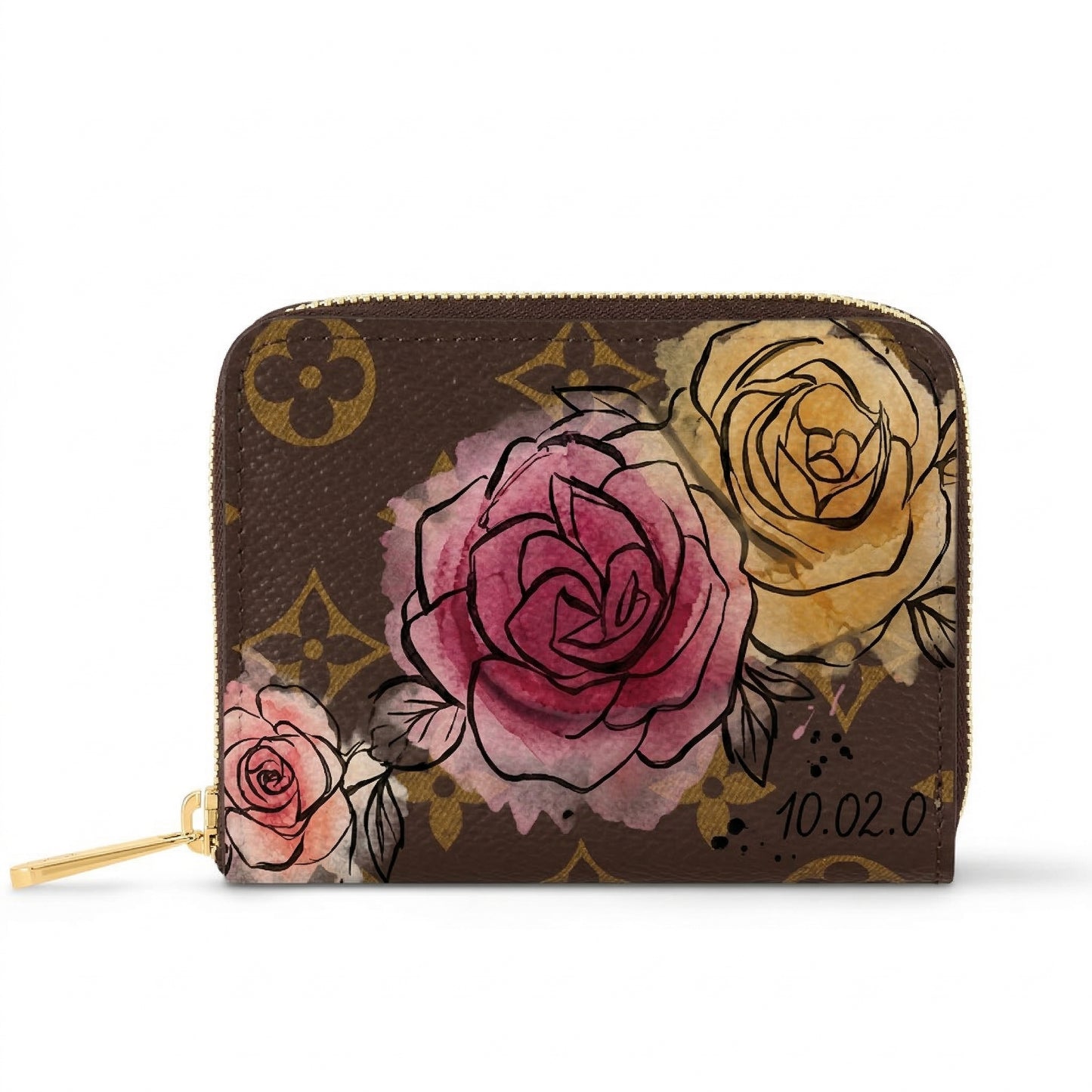 Personalized Wallet LV Rose Pattern Brown Custom Wallet