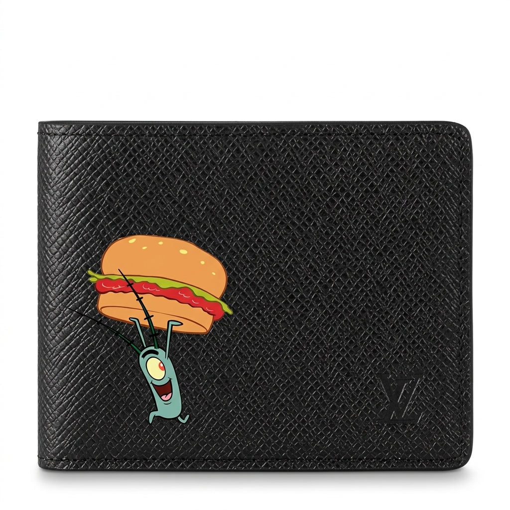 Personalized Wallet LV SpongeBob SquarePants Plankton With Burger Black Custom Wallet