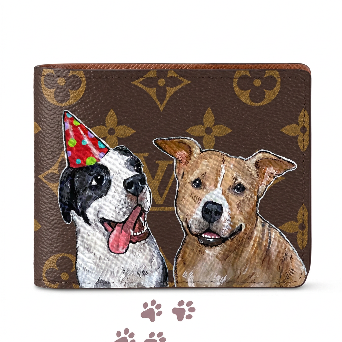 Personalized Wallet LV Two Dogs Brown Custom Wallet