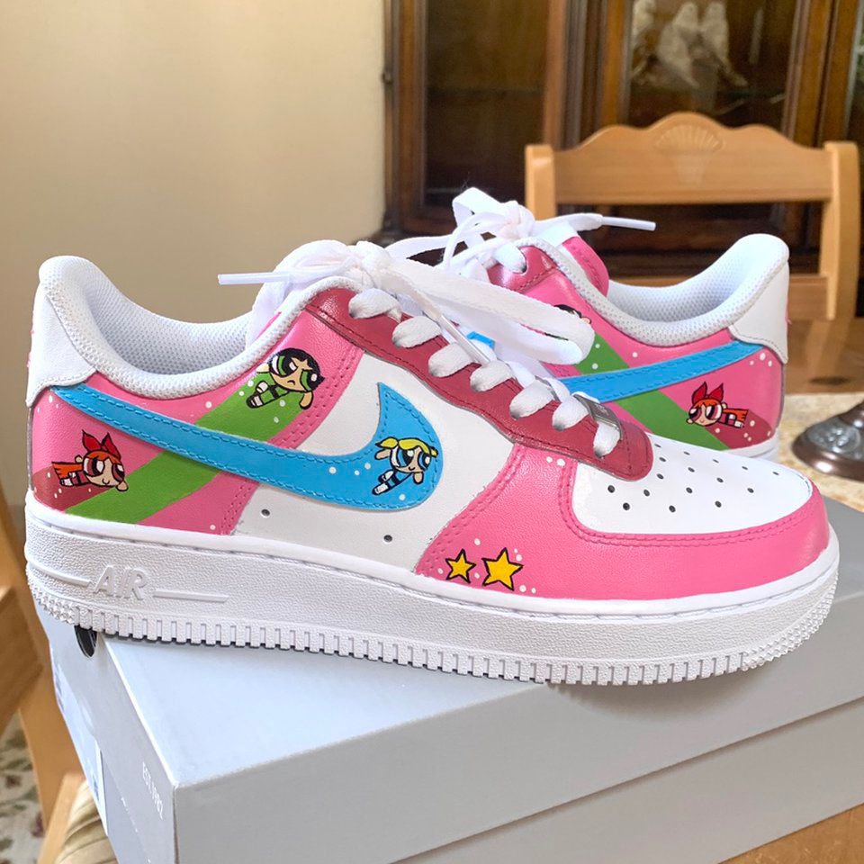 Pink Cartoon Powerpuff Girls Custom AF 1s Shoes