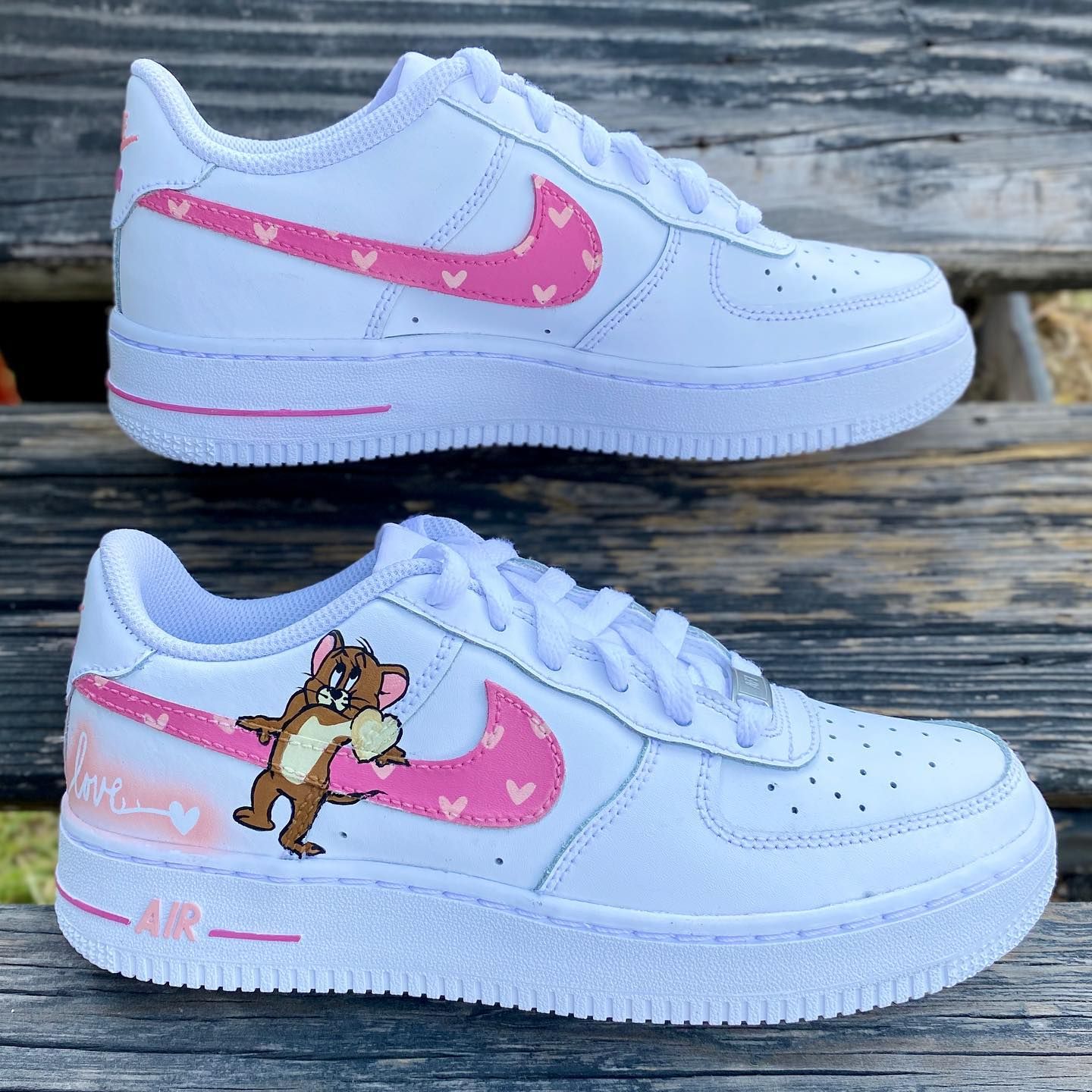 Pink Heart Tom And Jerry Custom AF 1s Shoes
