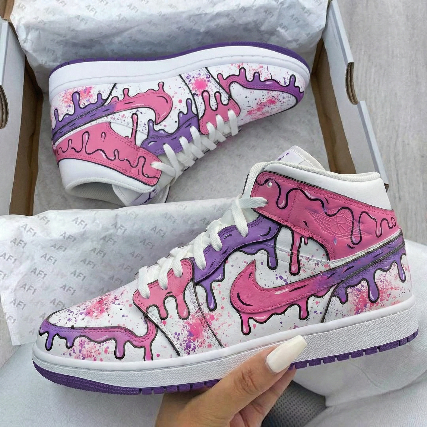 Pink Purple Dripping Custom AJ 1s Shoes