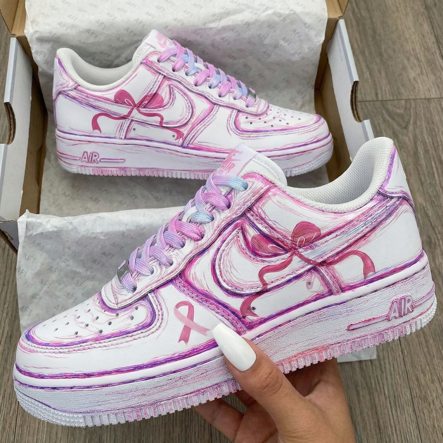 Pink Purple Ribbon Custom AF 1s Shoes