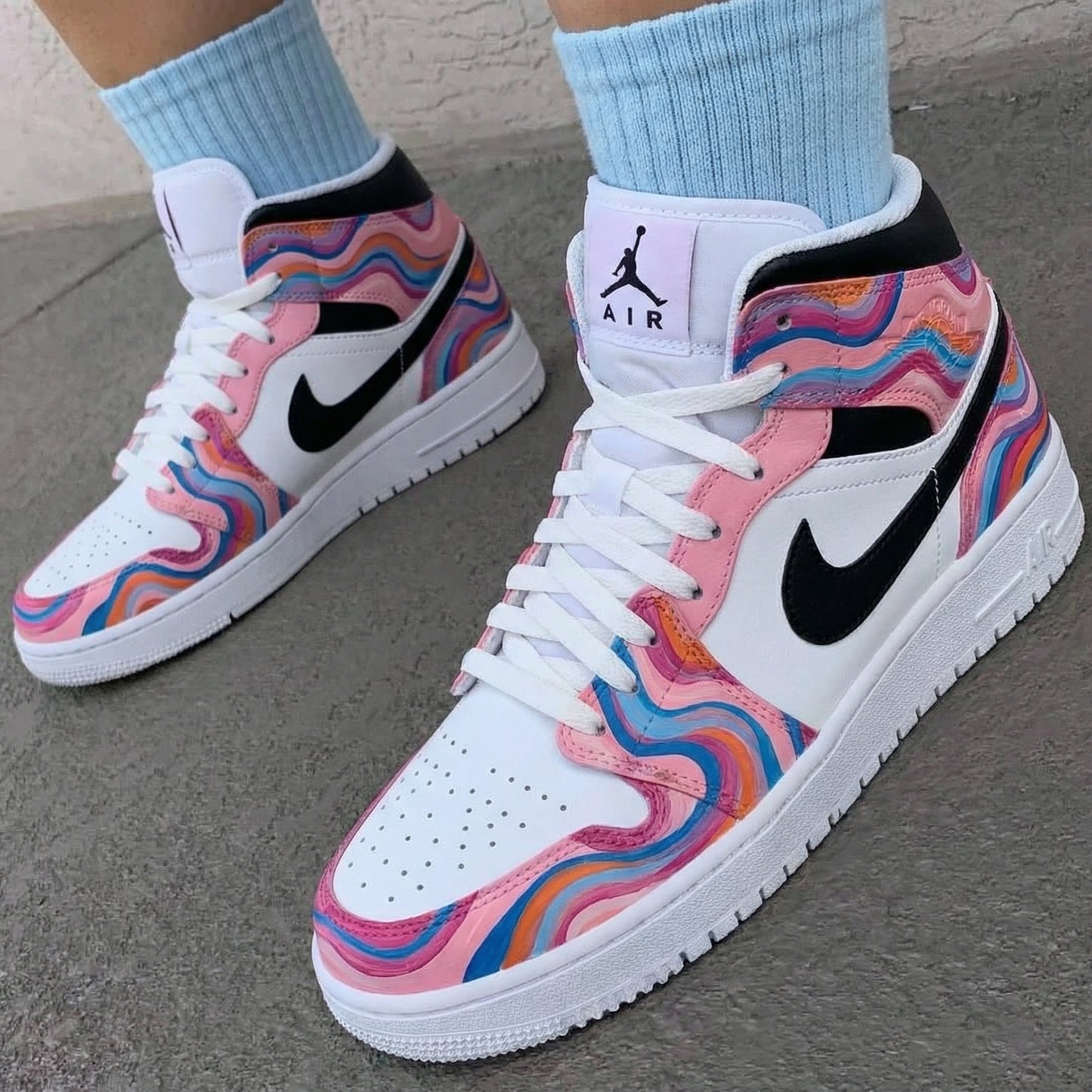Pink Rainbow Pattern Custom AJ 1s Shoes