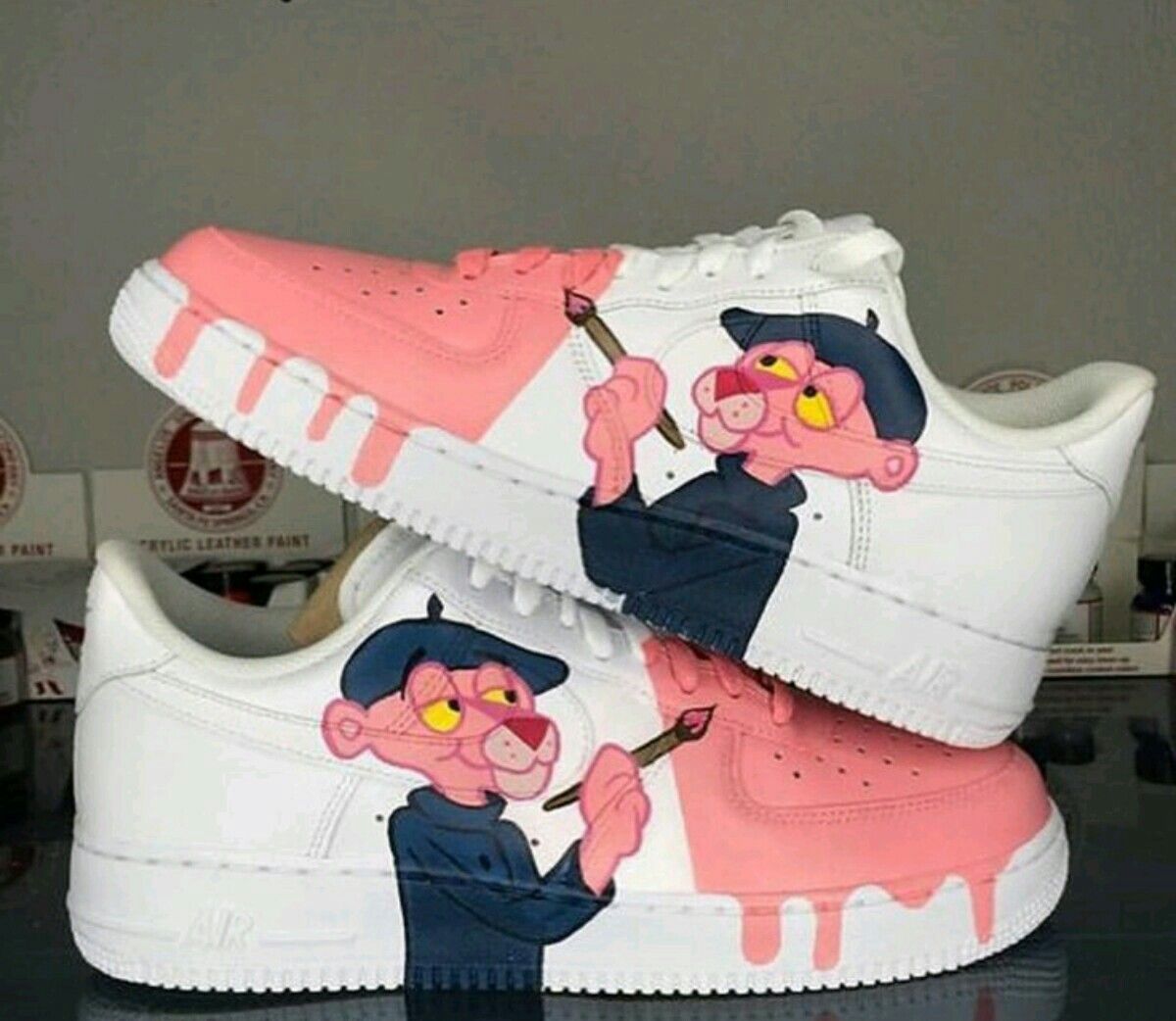 Pink White Pink - Panther Painting Custom Air Force 1 Shoes